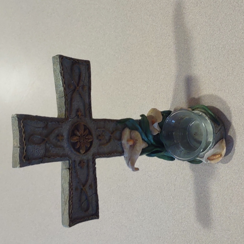 Cross with candle holder decor